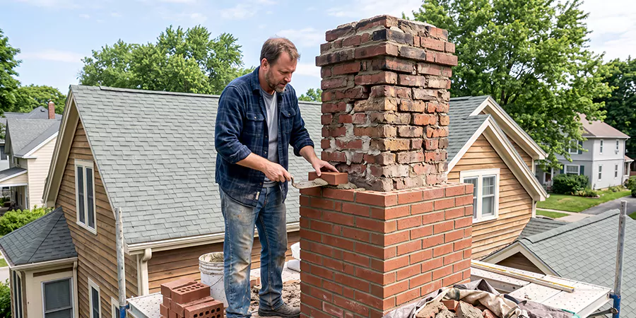 Old and Crumbling Brick Chimney Rebuild South Gate