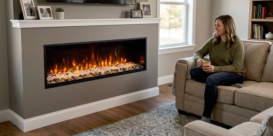 Electric Fireplace With Crystal and Pebble Embers South Gate